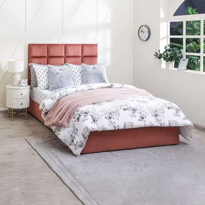 Olga Upholstered Velvet Bed - Pink, Super King Without Mattress