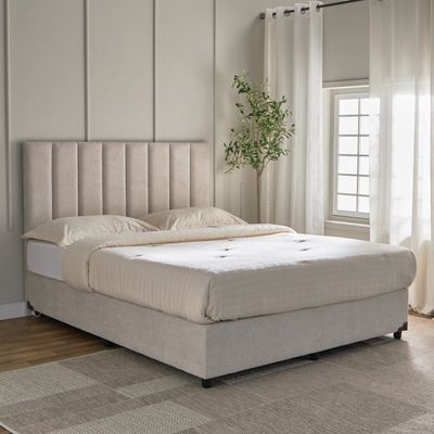 Bliss Fabric Upholstered Bed - Beige, Queen Size Without Mattress