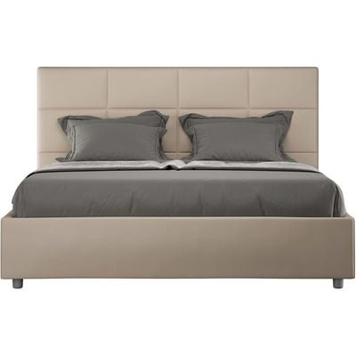 Mika Double Bed Frame Upholstered - Beige, King Size Without Mattress