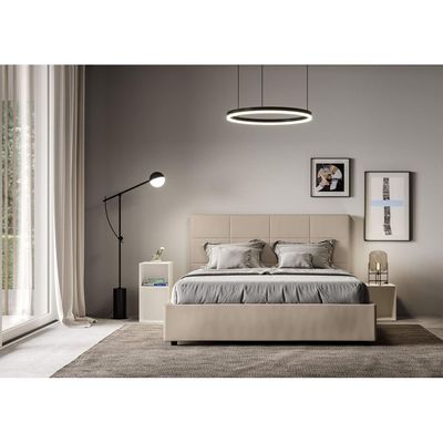 Mika Double Bed Frame Upholstered - Beige, Queen Size Without Mattress
