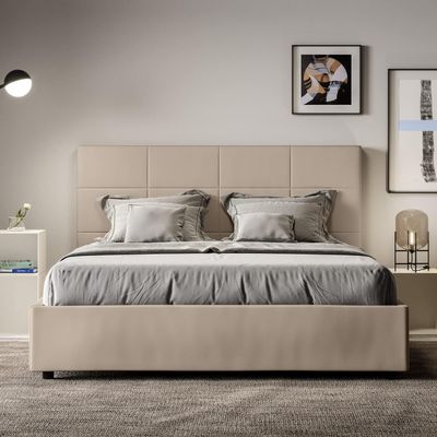 Mika Double Bed Frame Upholstered - Beige, Queen Size Without Mattress