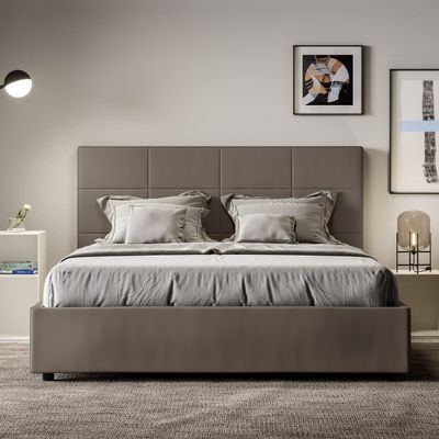 Mika Double Bed Frame Upholstered - Cappuccino, King Size Without Mattress