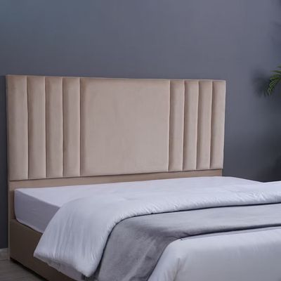 Polina Velvet Upholstered Bed - Beige, Queen Size Without Mattress