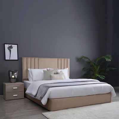 Polina Velvet Upholstered Bed - Beige, Super King Without Mattress