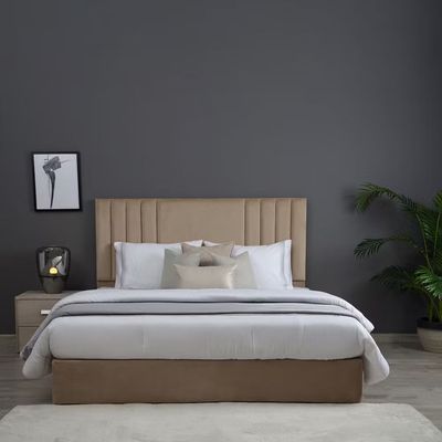 Polina Velvet Upholstered Bed - Beige, Super King Without Mattress