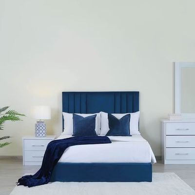 Polina Velvet Upholstered Bed - Blue, King Size Without Mattress