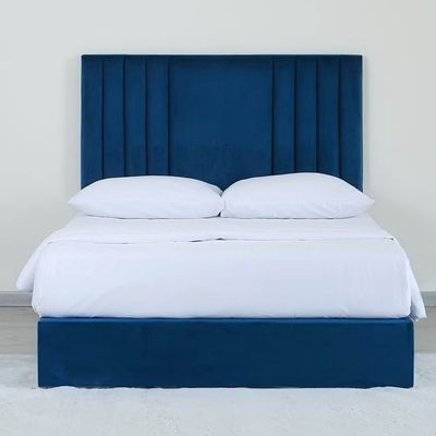 Polina Velvet Upholstered Bed - Blue, Queen Size Without Mattress