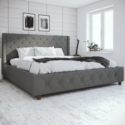 Mercer Tufted Upholstered Platform Bed - Dark Grey, King Size Without Mattress