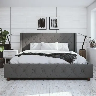 Mercer Tufted Upholstered Platform Bed - Dark Grey, King Size Without Mattress