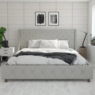 Mercer Tufted Upholstered Platform Bed - Light Grey, King Size Without Mattress