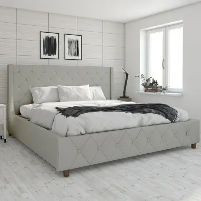 Mercer Tufted Upholstered Platform Bed - Light Grey, Queen Size Without Mattress