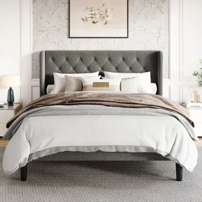 Hilbert Upholstered Low Profile - Dark Grey, King Size Without Mattress