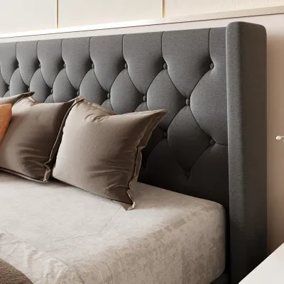 Hilbert Upholstered Low Profile - Dark Grey, Super King Without Mattress