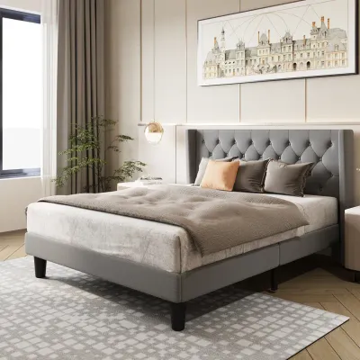 Hilbert Upholstered Low Profile - Light Grey, Super King Without Mattress