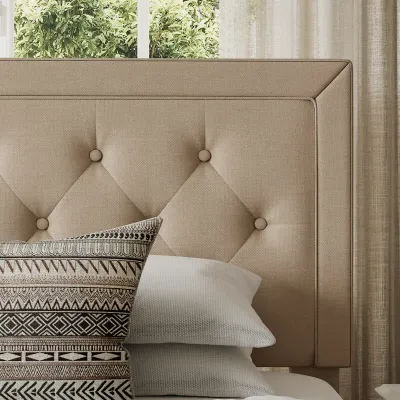 Tawona Tufted Upholstered Platform Bed - Beige, Queen Size Without Mattress