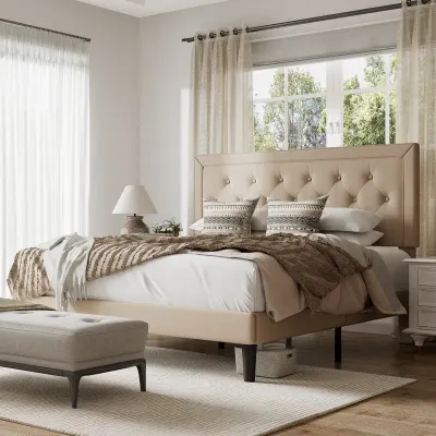 Tawona Tufted Upholstered Platform Bed - Beige, Super King Without Mattress