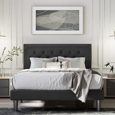 Tawona Tufted Upholstered Platform Bed - Black, Super King Without Mattress