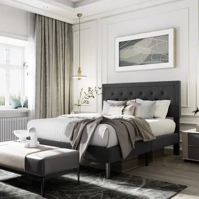Tawona Tufted Upholstered Platform Bed - Black, Super King Without Mattress
