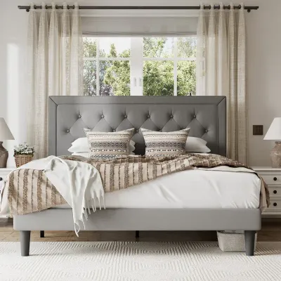 Tawona Tufted Upholstered Platform Bed - Light Grey, King Size Without Mattress