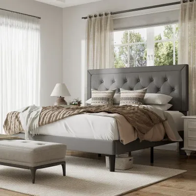 Tawona Tufted Upholstered Platform Bed - Light Grey, Super King Without Mattress