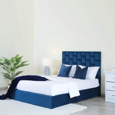 Diana Velvet Upholstered Bed - Blue, King Size Without Mattress