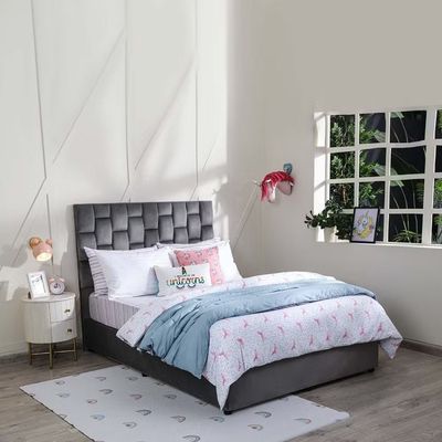 Diana Velvet Upholstered Bed - Dark Grey, Queen Size Without Mattress