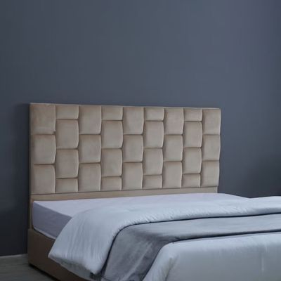Diana Velvet Upholstered Bed - Beige, Queen Size Without Mattress