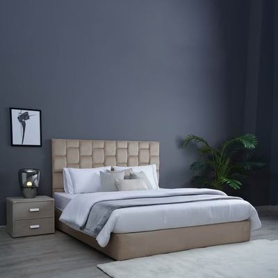 Diana Velvet Upholstered Bed - Beige, Queen Size Without Mattress