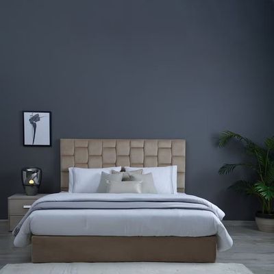 Diana Velvet Upholstered Bed - Beige, Super King Without Mattress
