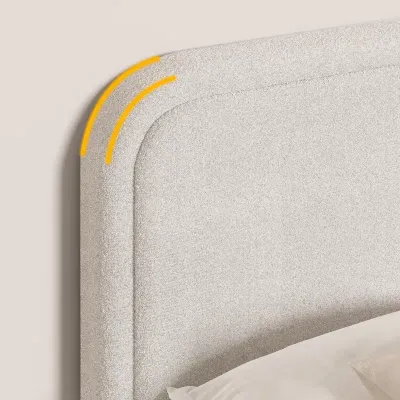 Bensu Upholstered Platform Bed With Wood Slats - Cream, Super King Without Mattress