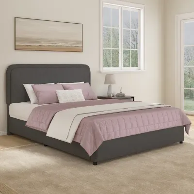 Bensu Upholstered Platform Bed With Wood Slats - Dark Grey, Super King Without Mattress