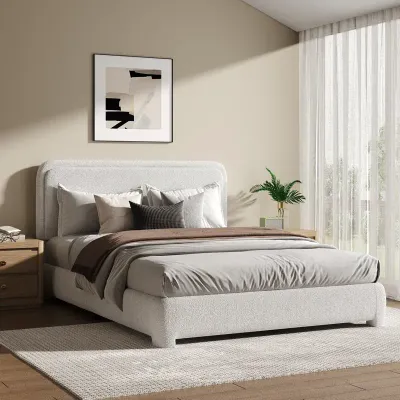 Bensu Upholstered Platform Bed With Wood Slats - White, Super King Without Mattress