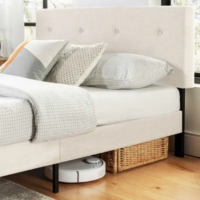 Alenushka Tufted Upholstered Bed - Ivory, Queen Size Without Mattress