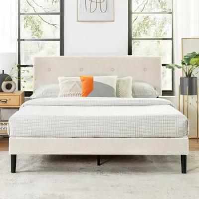 Alenushka Tufted Upholstered Bed - Ivory, Queen Size Without Mattress
