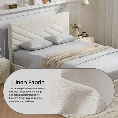 Palafox Upholstered Platform Bed - Cream, Queen Size Without Mattress
