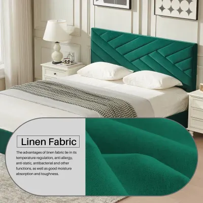 Palafox Upholstered Platform Bed - Green, King Size Without Mattress