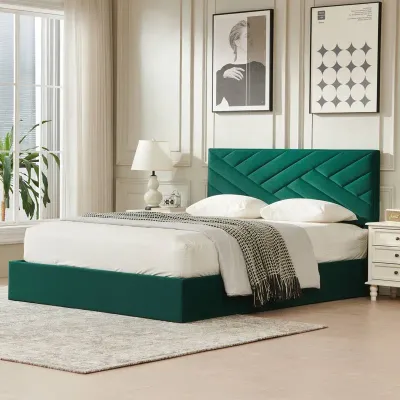 Palafox Upholstered Platform Bed - Green, Queen Size Without Mattress