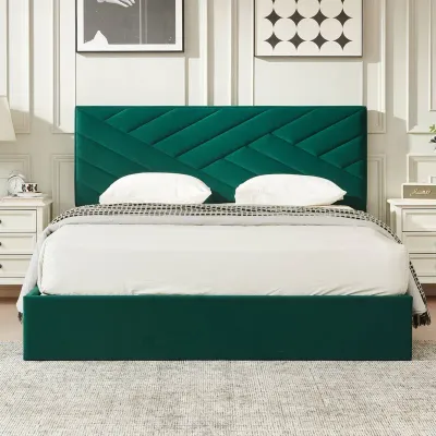 Palafox Upholstered Platform Bed - Green, Super King Without Mattress
