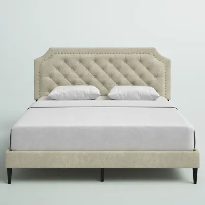 Salvaggio Upholstered Platform Bed - Beige, Queen Size Without Mattress