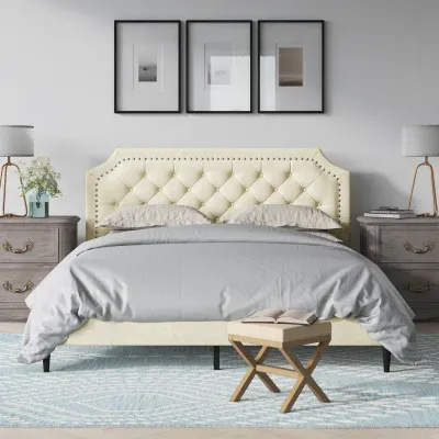 Salvaggio Upholstered Platform Bed - Beige, Queen Size Without Mattress