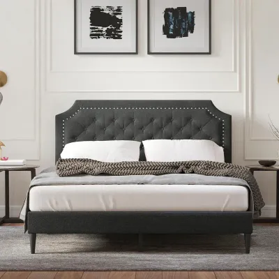 Salvaggio Upholstered Platform Bed - Gray, Queen Size Without Mattress