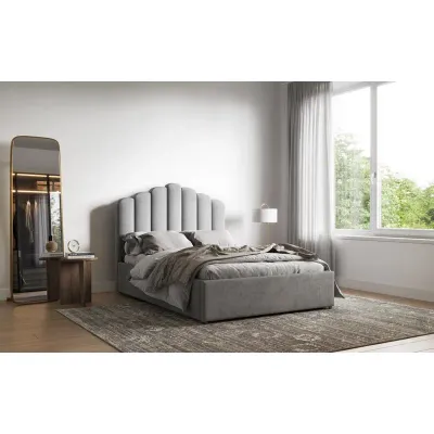 Velia Velvet Upholstered Bed - Grey, Queen Size Without Mattress