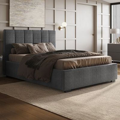 Flair Waltz Double Fabric Bed - Grey, Queen Size Without Mattress