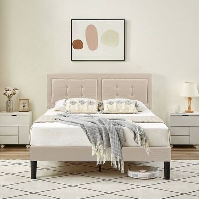 Modway Modern Upholstered Tufted Bed - Beige, Queen Size Without Mattress