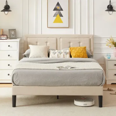 Modway Modern Upholstered Tufted Bed - Beige, Super King Without Mattress