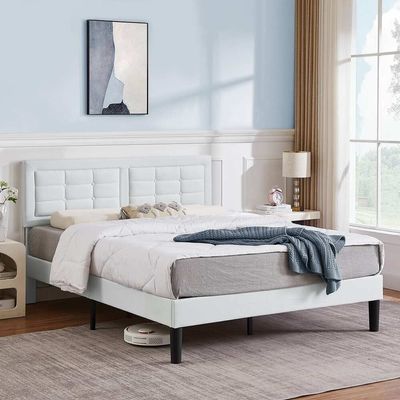 Modway Modern Upholstered Tufted Bed - White, King Size Without Mattress