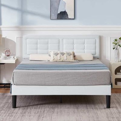 Modway Modern Upholstered Tufted Bed - White, Queen Size Without Mattress