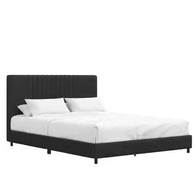 Vegan Leather Platform Bed - Black, Queen Size Without Mattress