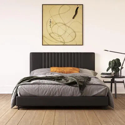 Vegan Leather Platform Bed - Black, Queen Size Without Mattress