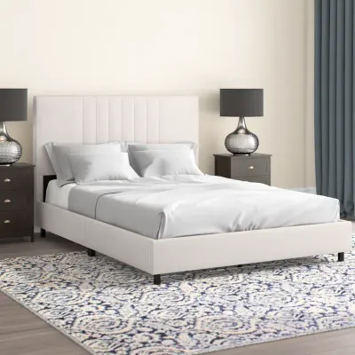 Vegan Leather Platform Bed - White, Queen Size Without Mattress